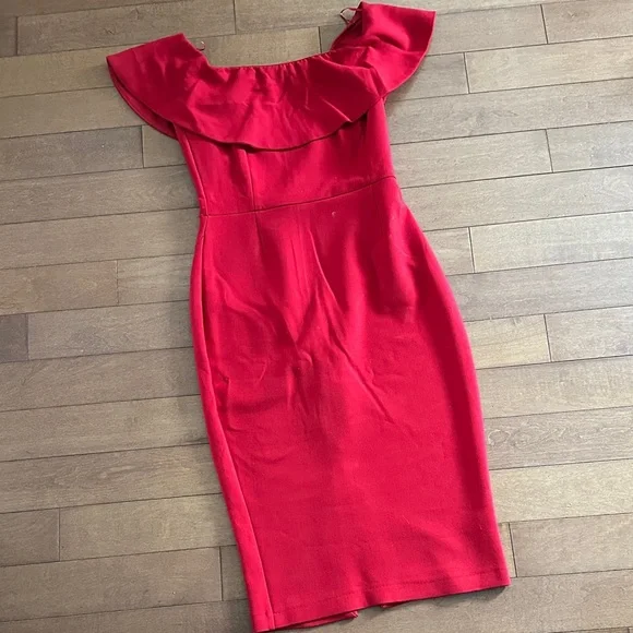 Zara Red Ruffle Midi Dress - Picture 1 of 1